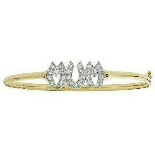 Mum Gemstone Bangle 9ct Yellow Gold Hallmarked British Made (Mothers Day)