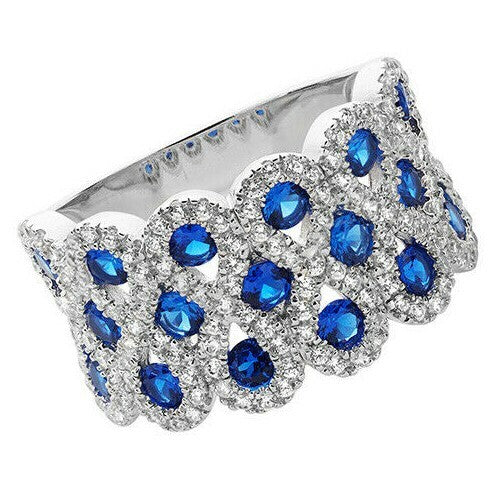 Sterling Silver Ring Anniversary Blue Gemstone 925 Hallmarked Size J - S