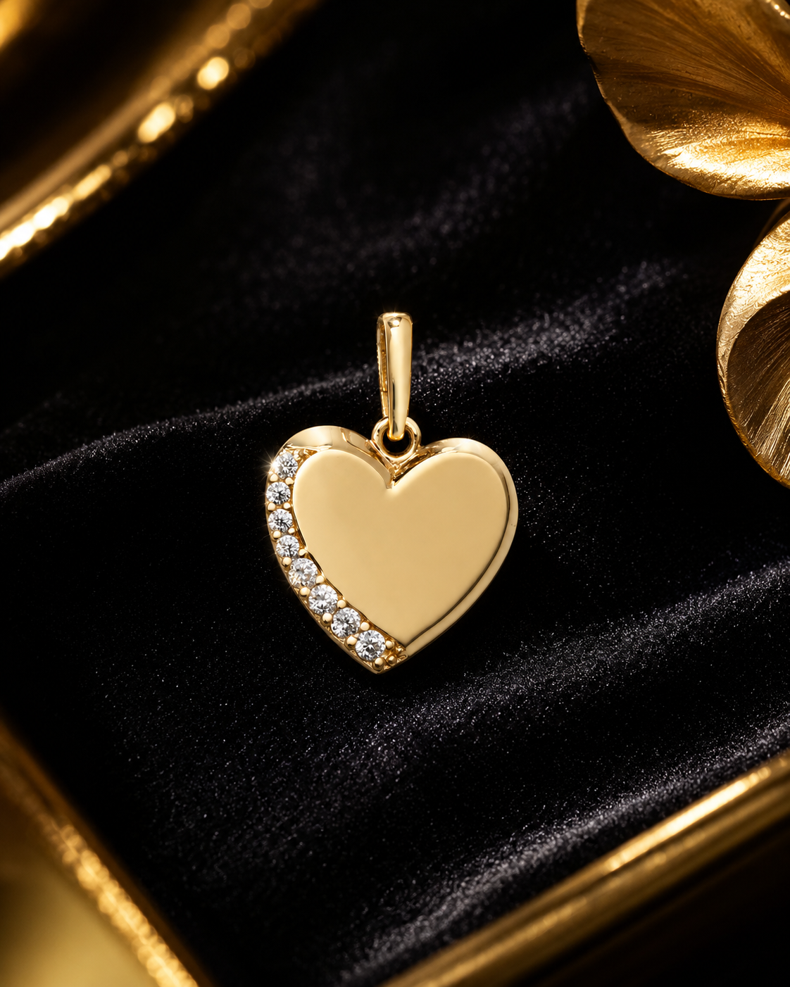 Side Set Heart Pendant 9ct Yellow Gold 375 Hallmarked All Chain Lengths