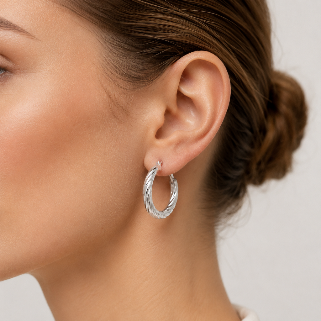 Grooved Chunky Sterling Silver Hoops 925 Hallmarked 15mm - 50mm Diameter