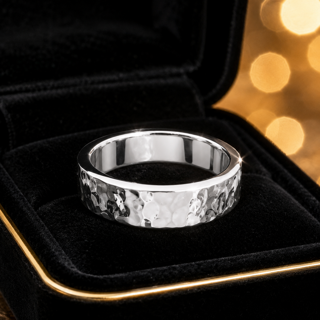 5mm Hammered Band Ring Sterling Silver 925 Hallmarked British Made Size L - R