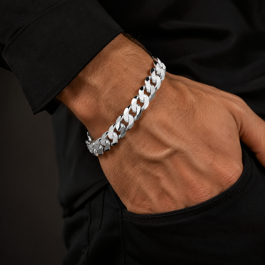 Gents Solid Sterling Silver Italian Bevelled Bracelet British Made 925 Hallmark