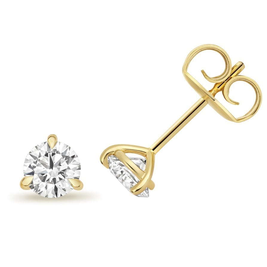 1 Lab Grown Diamond Prong Stud Earrings 18ct Yellow Gold Hallmarked British Made