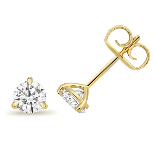 1 Lab Grown Diamond Prong Stud Earrings 18ct Yellow Gold Hallmarked British Made