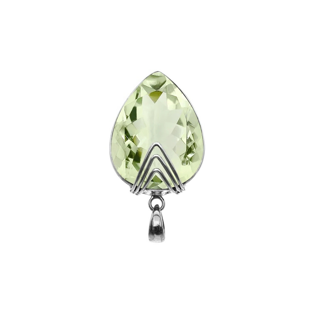 Green Amethyst Teardrop Pendant Sterling Silver 925 Hallmarked All Chain Lengths
