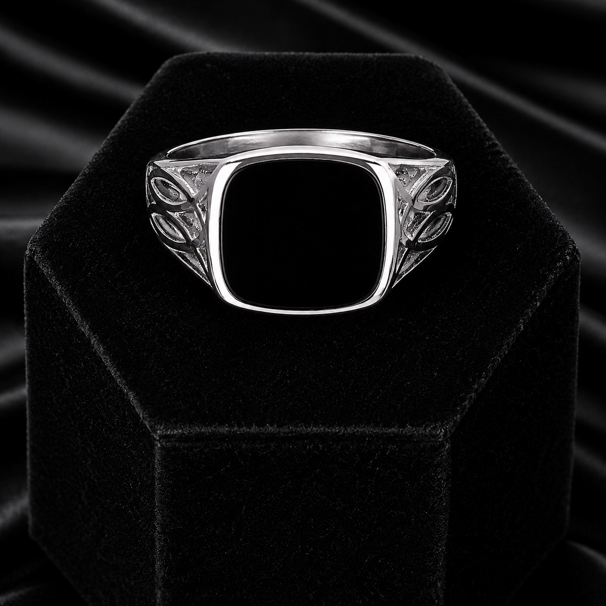 Sterling Silver Gents Ring Onyx Signet Design Hallmarked Size R - Z British Made