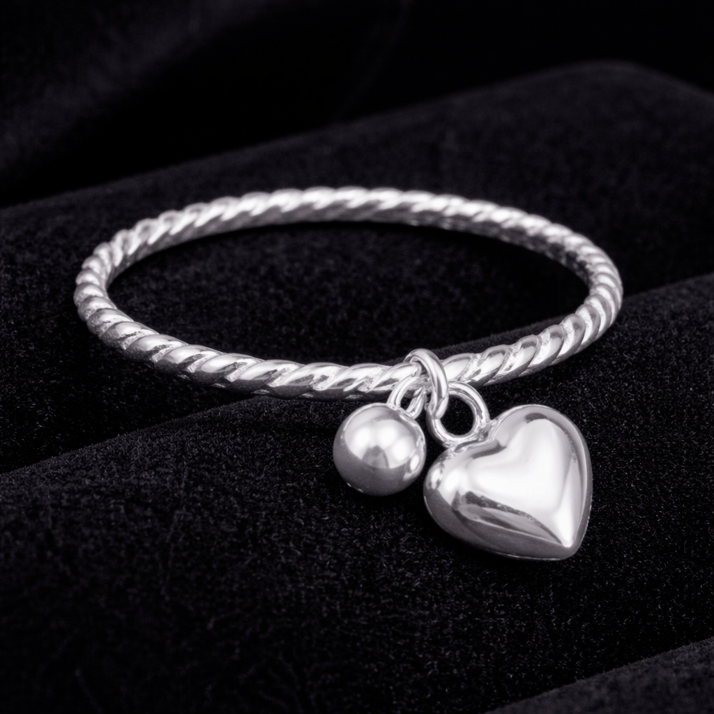 Heart Charm Band Ring Sterling Silver 925 Hallmarked British Made Size K - R