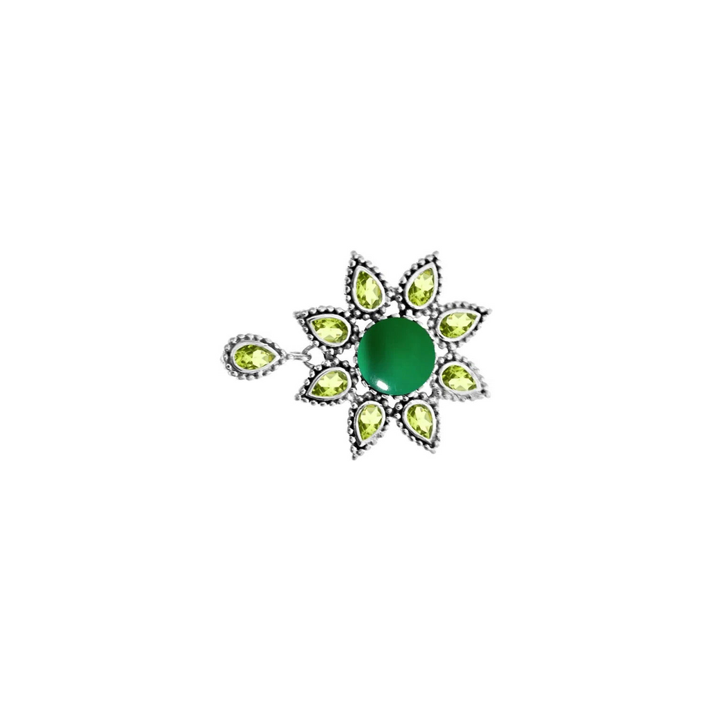 Floral Peridot & Agate Pendant Sterling Silver 925 Hallmarked All Chain Lengths