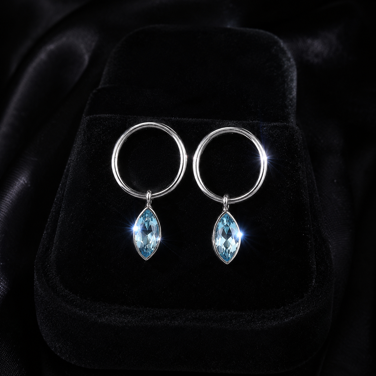 Marquise Blue Topaz Hoop Earrings Sterling Silver 925 Hallmark Brand New Boxed