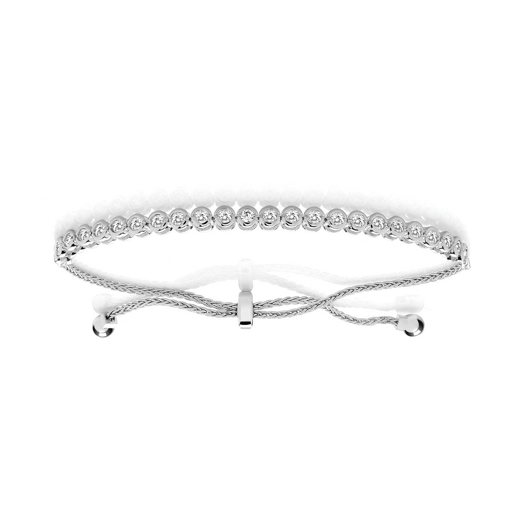 Bezel-Set Adjustable Bolo Bracelet Sterling Silver 925 Hallmarked Brand New