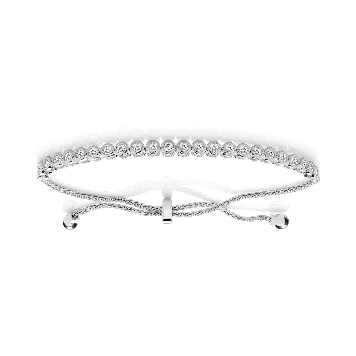 Bezel-Set Adjustable Bolo Bracelet Sterling Silver 925 Hallmarked Brand New
