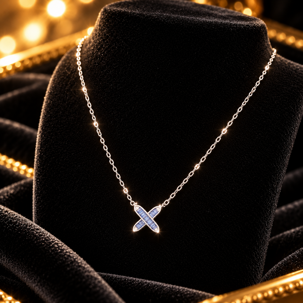 Sapphire Baguette Infinity Necklace Sterling Silver 925 Hallmarked British Made