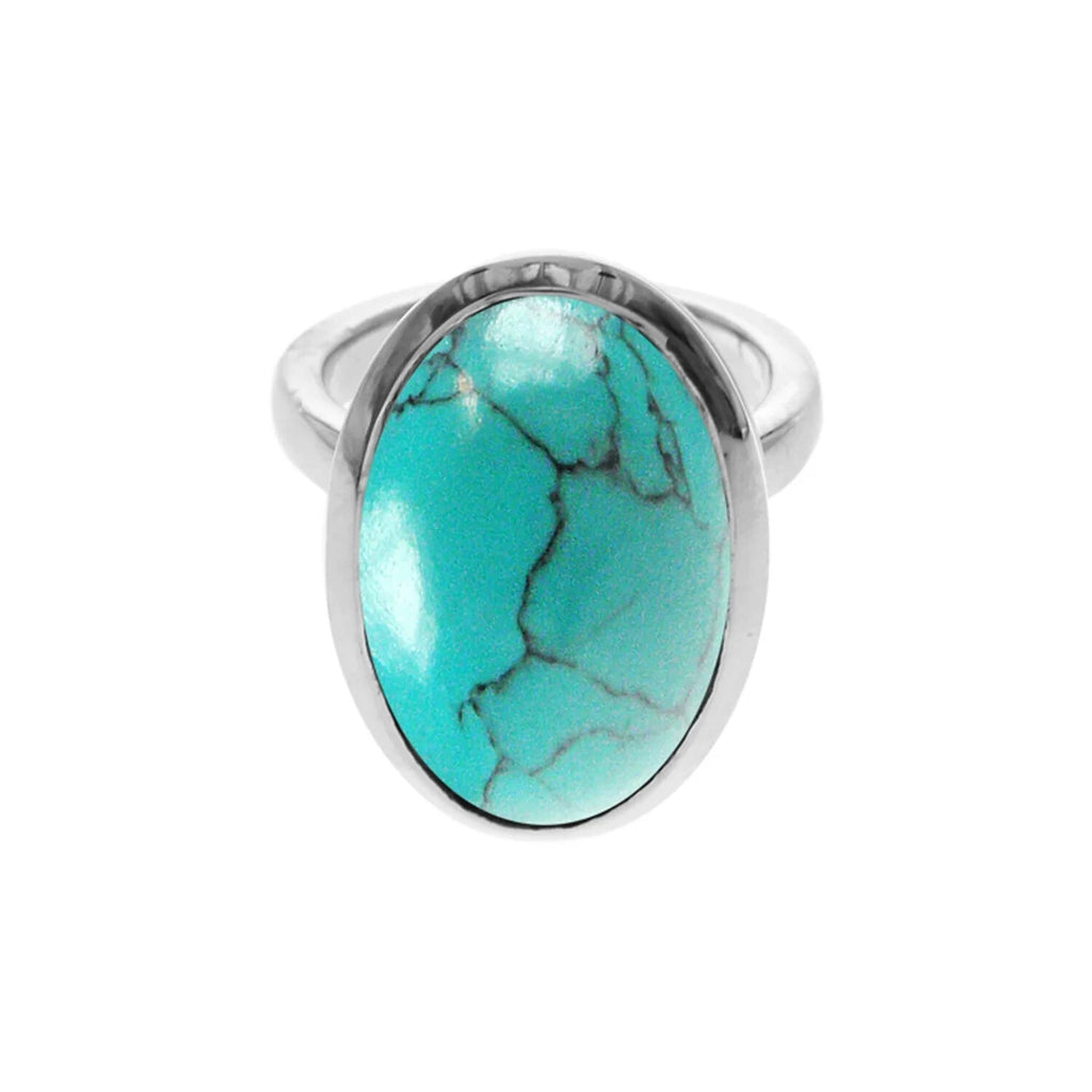 Flush Oval Turquoise Ring Sterling Silver 925 Hallmarked British Made Size K - T