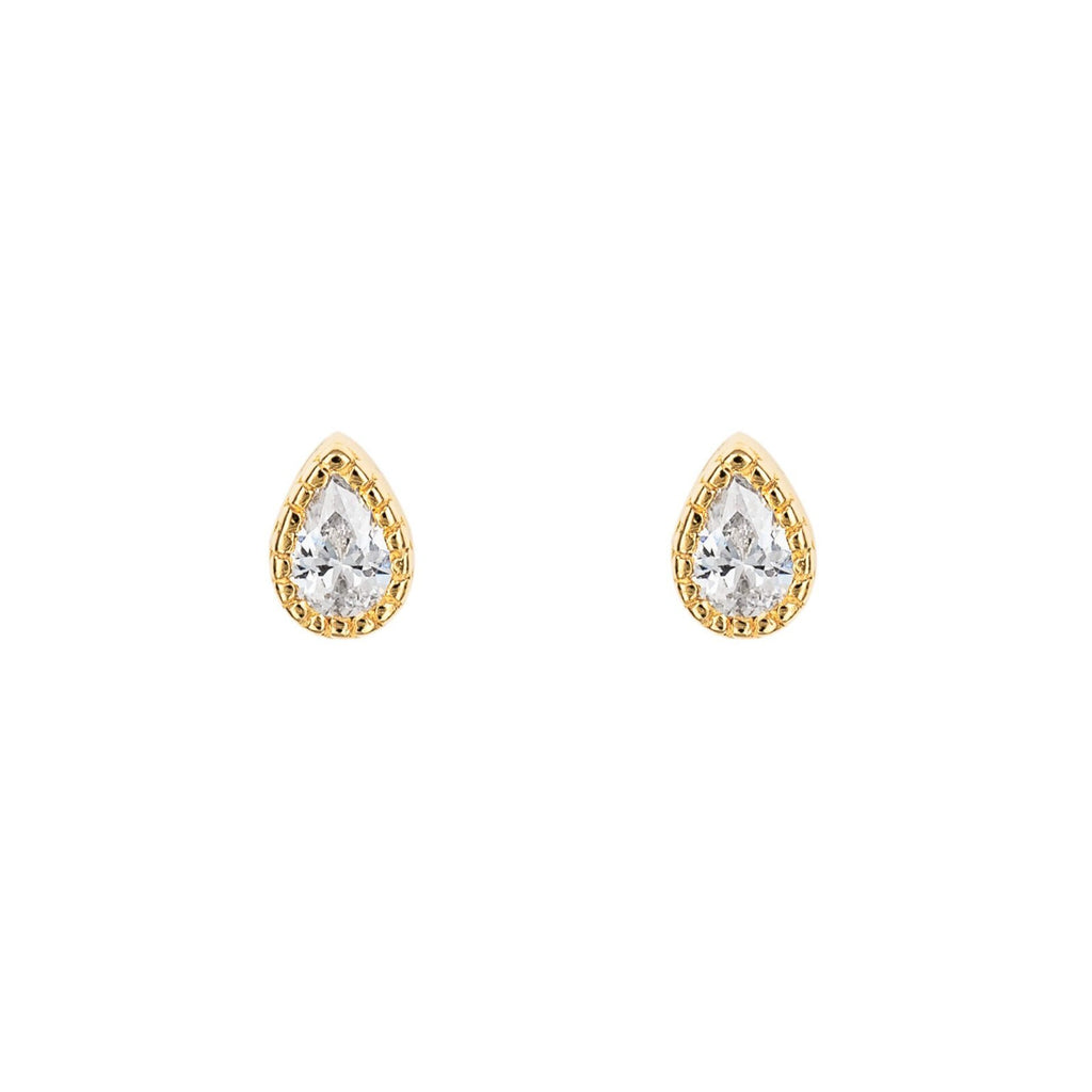 Zircon Teardrop Stud Earrings 9ct Yellow Gold Plated Hallmarked Brand New Boxed