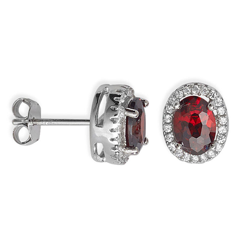 Garnet Earrings Halo Sterling Silver 925 Hallmarked New Boxed British Made 8mm