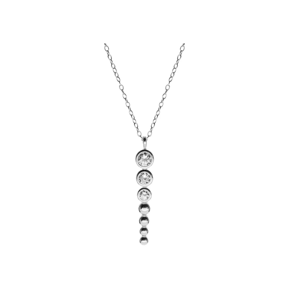 3 Stone Drop Necklace Solid Sterling Silver 925 Hallmarked British Made