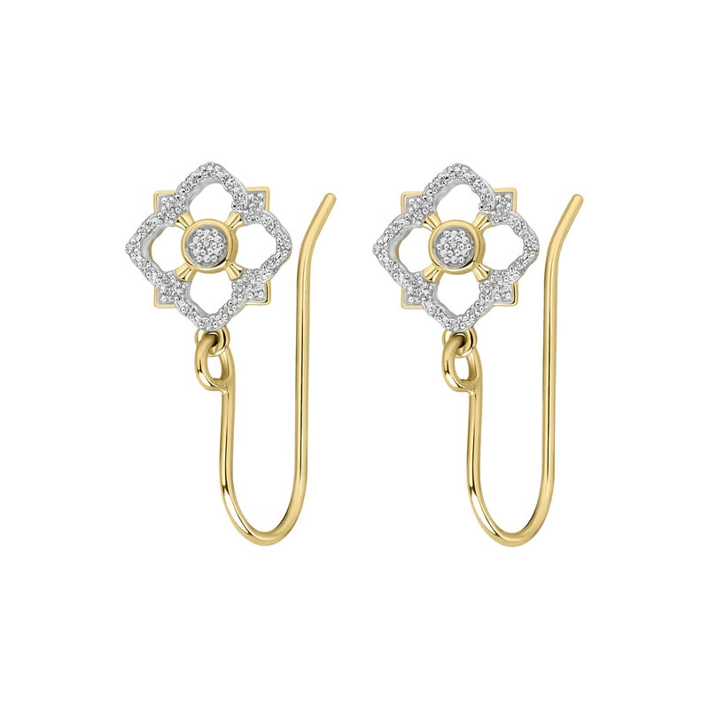 Pave Set Floral Drop Earrings 9ct Yellow Gold 375 Hallmarked British Made