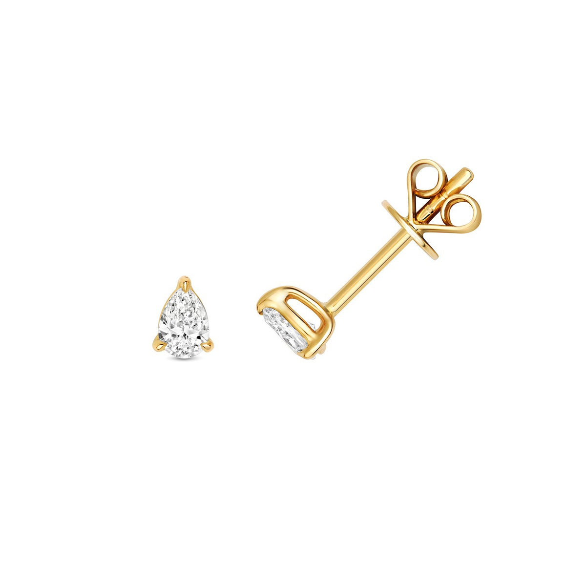 Natural Diamond Pear Stud Earrings 18ct Yellow Gold Hallmarked British Made
