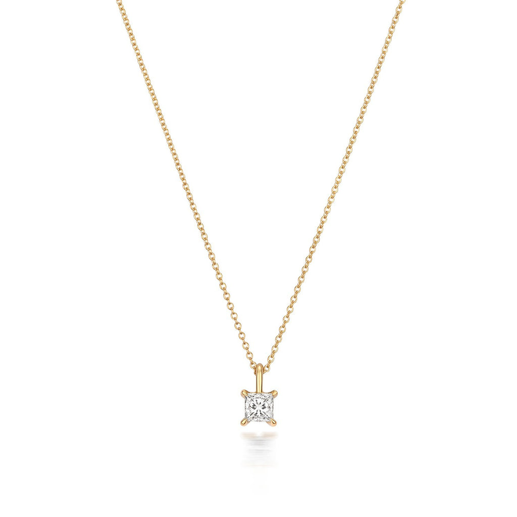 1 Natural Diamond Princess Cut Necklace 18ct Yellow Gold Hallmarked British Made