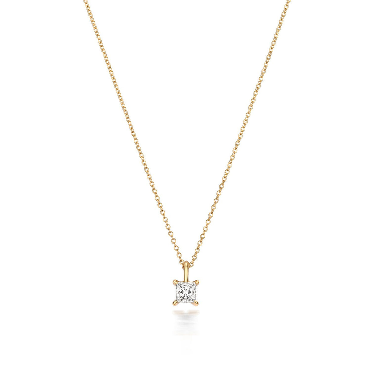 1 Natural Diamond Princess Cut Necklace 18ct Yellow Gold Hallmarked British Made