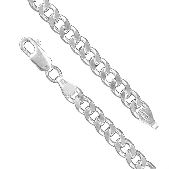 Gents Flat Curb Chain Solid Sterling Silver 925 Hallmarked British Made