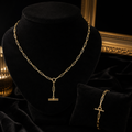 T Bar Necklace and Bracelet Set 9ct Yellow Gold 375 Hallmark British Made