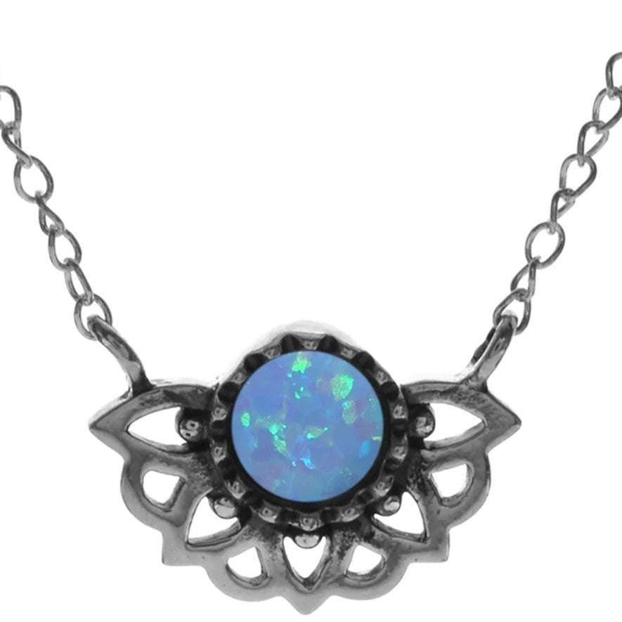 Vintage Blue Opal Necklace Solid Sterling Silver 925 Hallmarked British Made