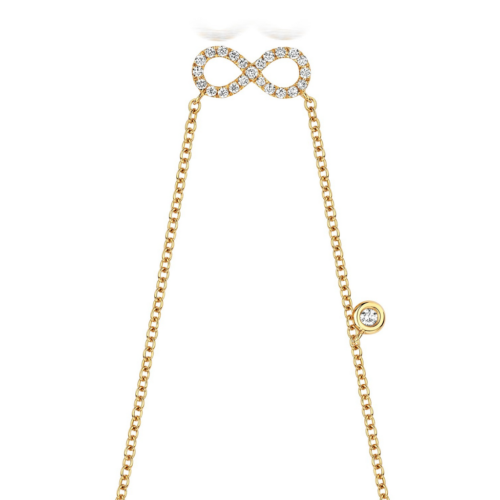 24 Natural Diamond Infinity Necklace 18ct Yellow Gold Hallmarked British Made