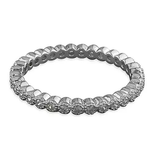 Millgrain Eternity Ring Sterling Silver 925 Hallmarked British Made Size L - S