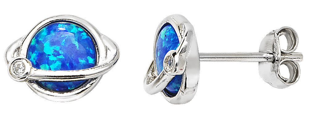 Blue Opal Stud Earrings Solid Sterling Silver 925 Hallmark Brand New Boxed