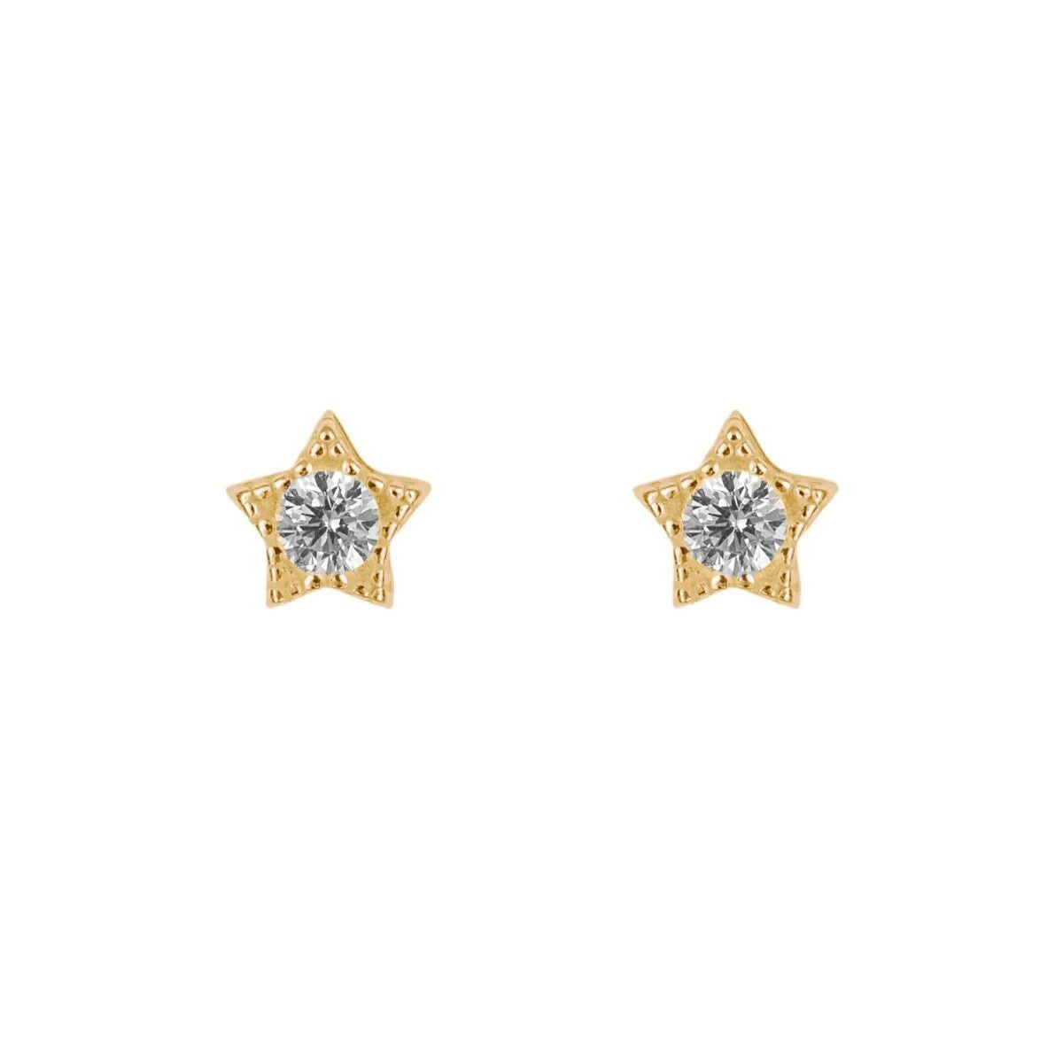 Zircon Star Stud Earrings 9ct Yellow Gold Plated Hallmarked Brand New Boxed
