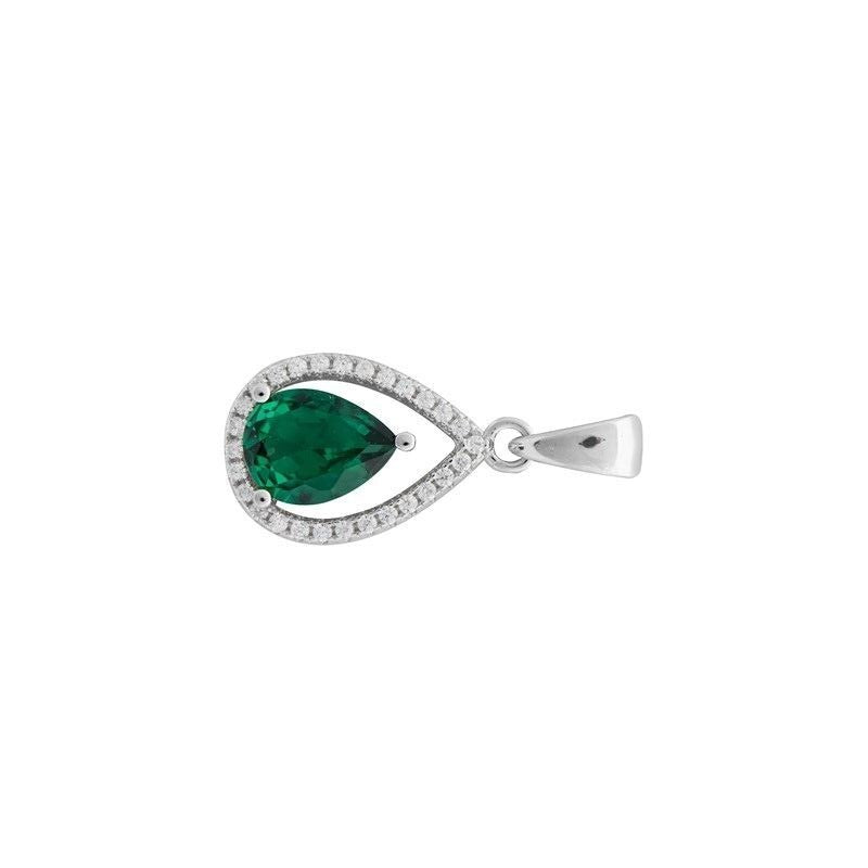 Silver Emerald Teardrop Pendant 925 Hallmarked British Made All Chain Lengths