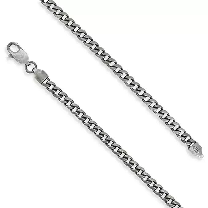 Gents Oxidised Curb Chain Solid Sterling Silver 925 Hallmarked British Made