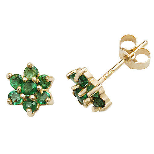 Emerald Cluster Stud Earrings Yellow Gold Natural Stone 375 Hallmark New Boxed