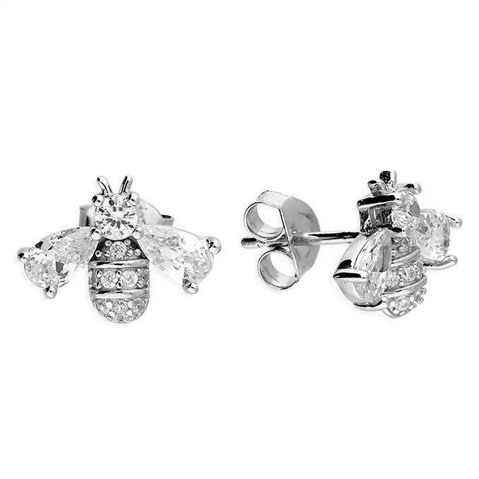 Teardrop Bee Stud Earrings Sterling Silver 925 Hallmark British Made Brand New