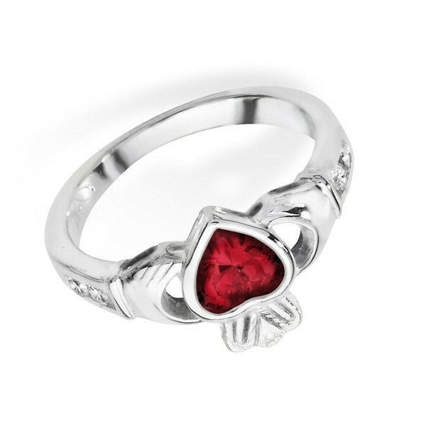 Sterling Silver Garnet Ring Claddagh January Stone 925 Hallmarked Size J - R