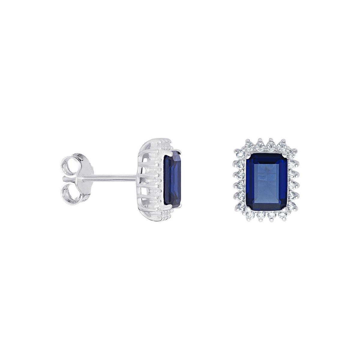 Cushion Halo Sapphire Stud Earrings Sterling Silver 925 Hallmarked British Made