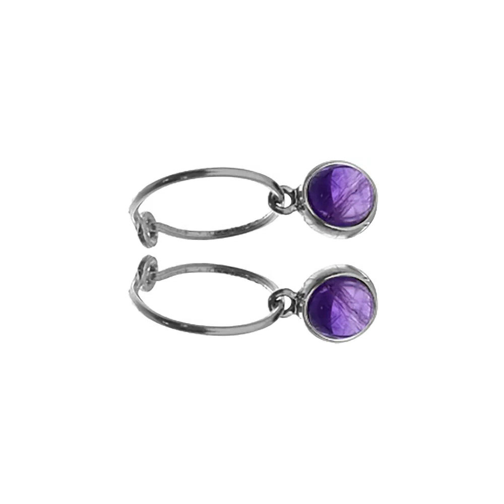 Round Amethyst Hoop Earrings Sterling Silver 925 Hallmarked Brand New Boxed