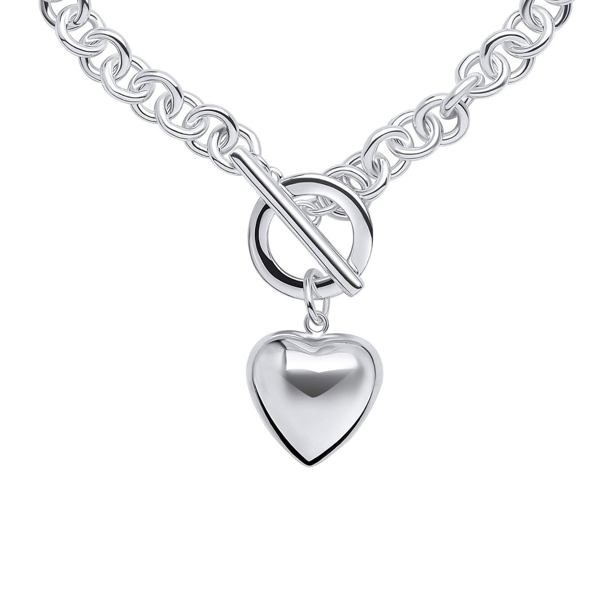 Puffy Heart T Bar Bracelet Sterling Silver 925 Hallmarked Brand New Boxed