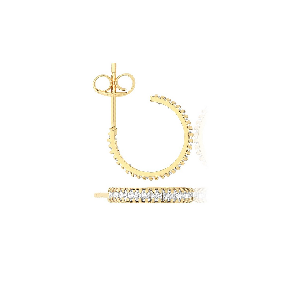 Channel Set Half Hoop Earrings 9ct Yellow Gold 375 Hallmarked Brand New Boxed