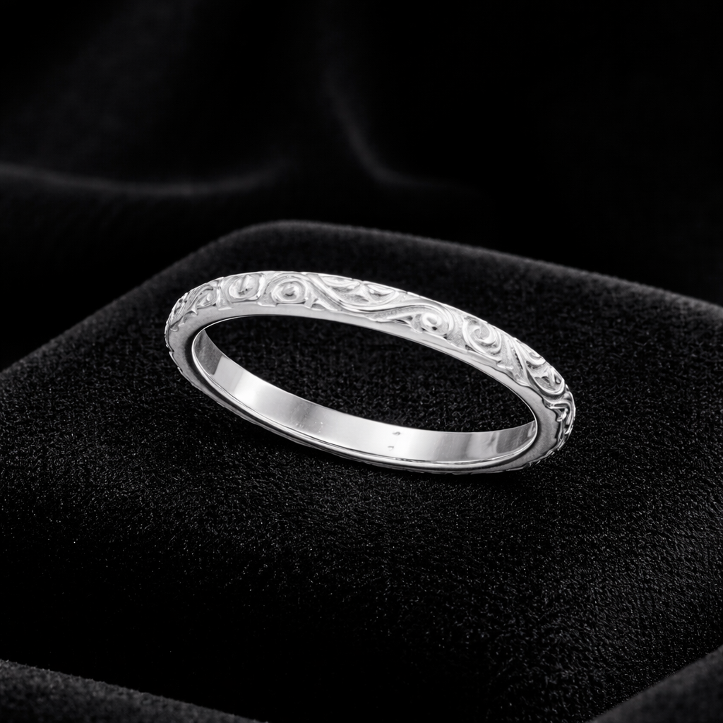 Sterling Silver Scroll Pattern Band Ring 925 Hallmarked Size K - S British Made