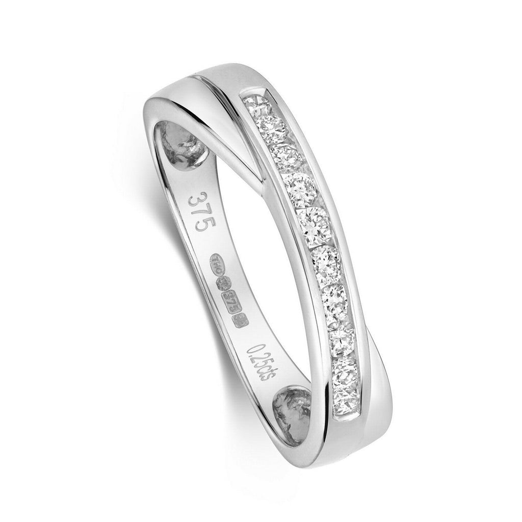 Natural Diamond Crossover Ring Eternity Band 9ct White Gold 375 Hallmarked