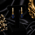 Baguette Natural Sapphire Drop Earrings 9ct Yellow Gold 375 Hallmarked Brand New