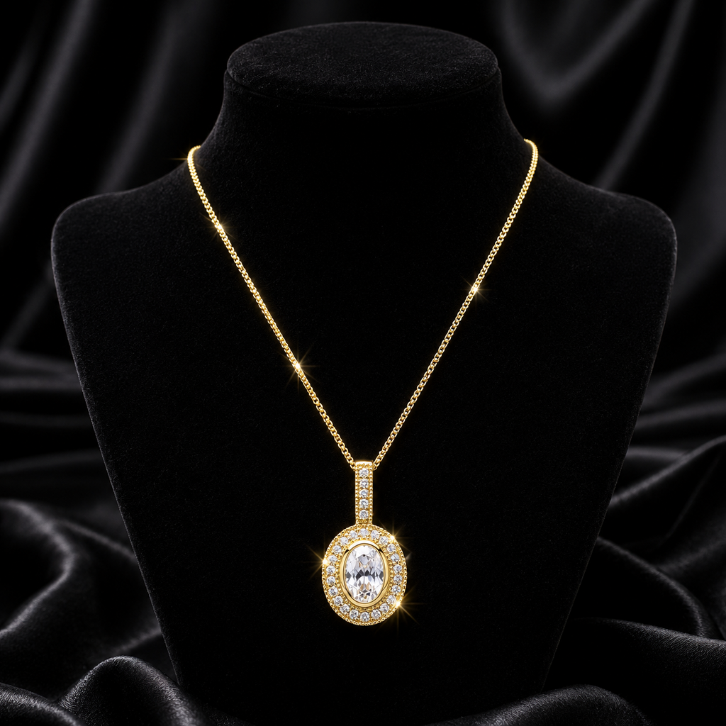 Oval Moonstone & Topaz Pendant 9ct Yellow Gold 375 Hallmarked British Made