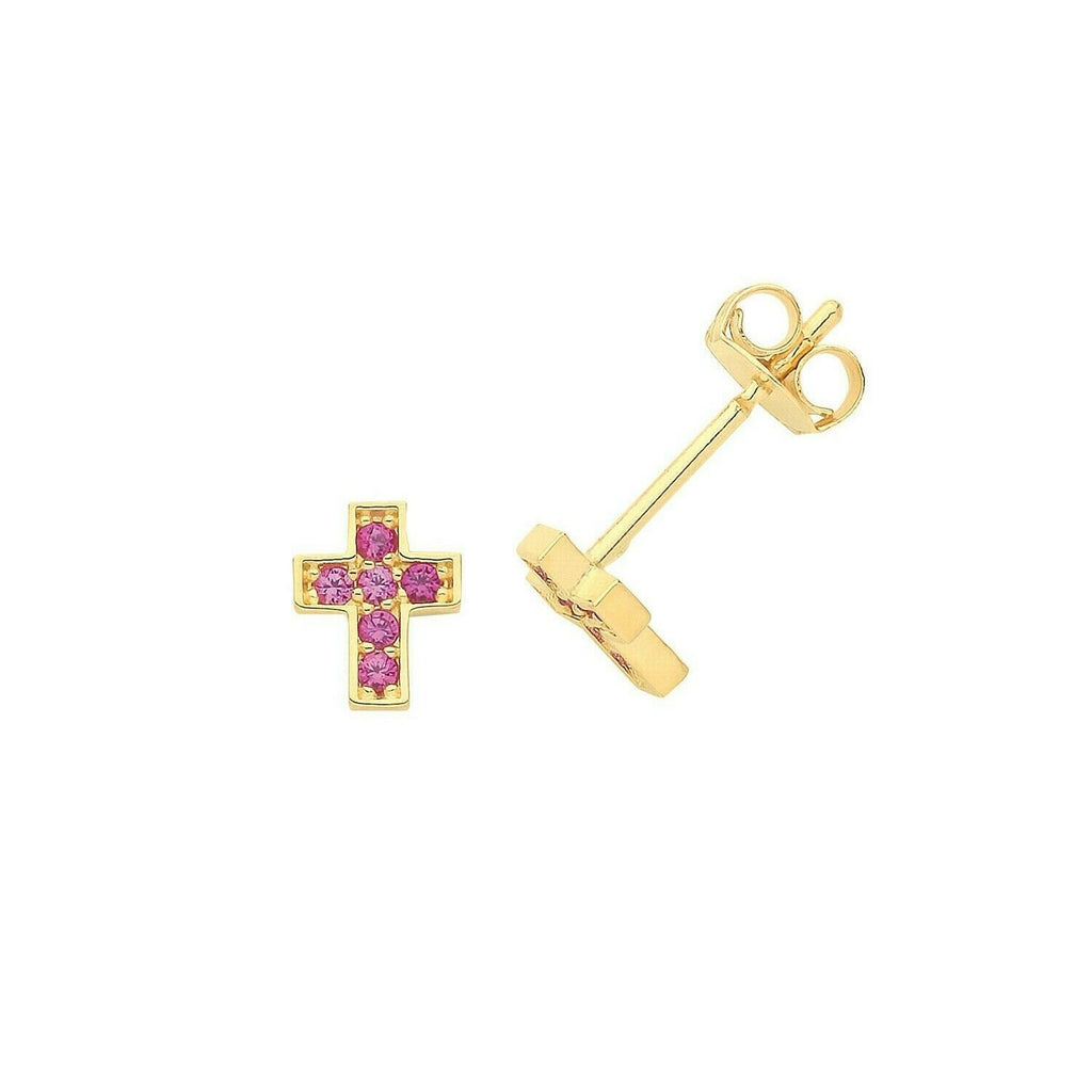 Ruby Cross Stud Earrings Yellow Gold Natural Stone 375 Hallmark New Boxed