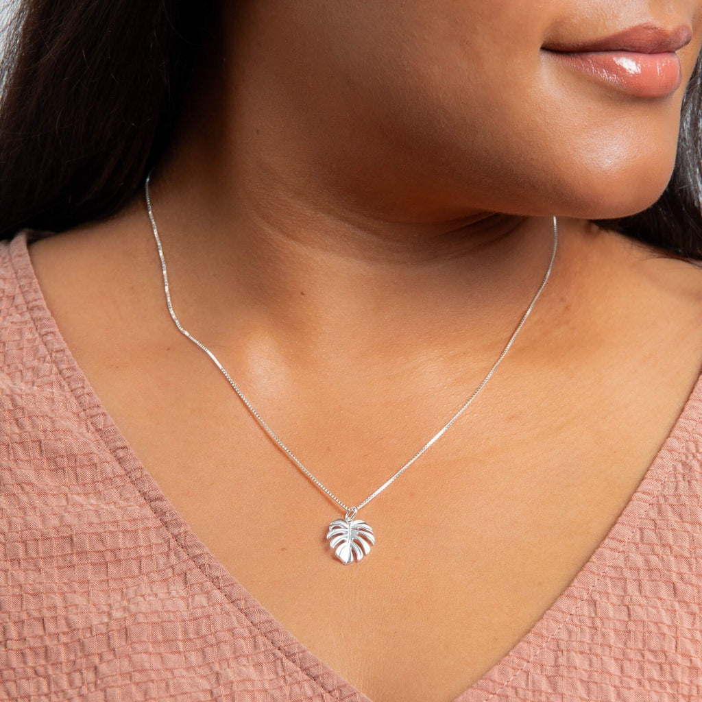 Monstera Leaf Pendant Sterling Silver 925 Hallmarked All Chain Lengths
