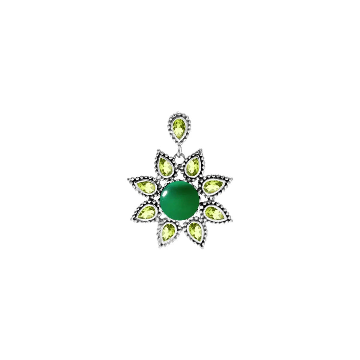 Floral Peridot & Agate Pendant Sterling Silver 925 Hallmarked All Chain Lengths