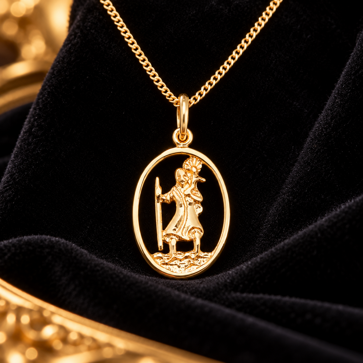 St Christopher Protection 9ct Yellow Gold Pendant 375 Hallmark All Chain Lengths