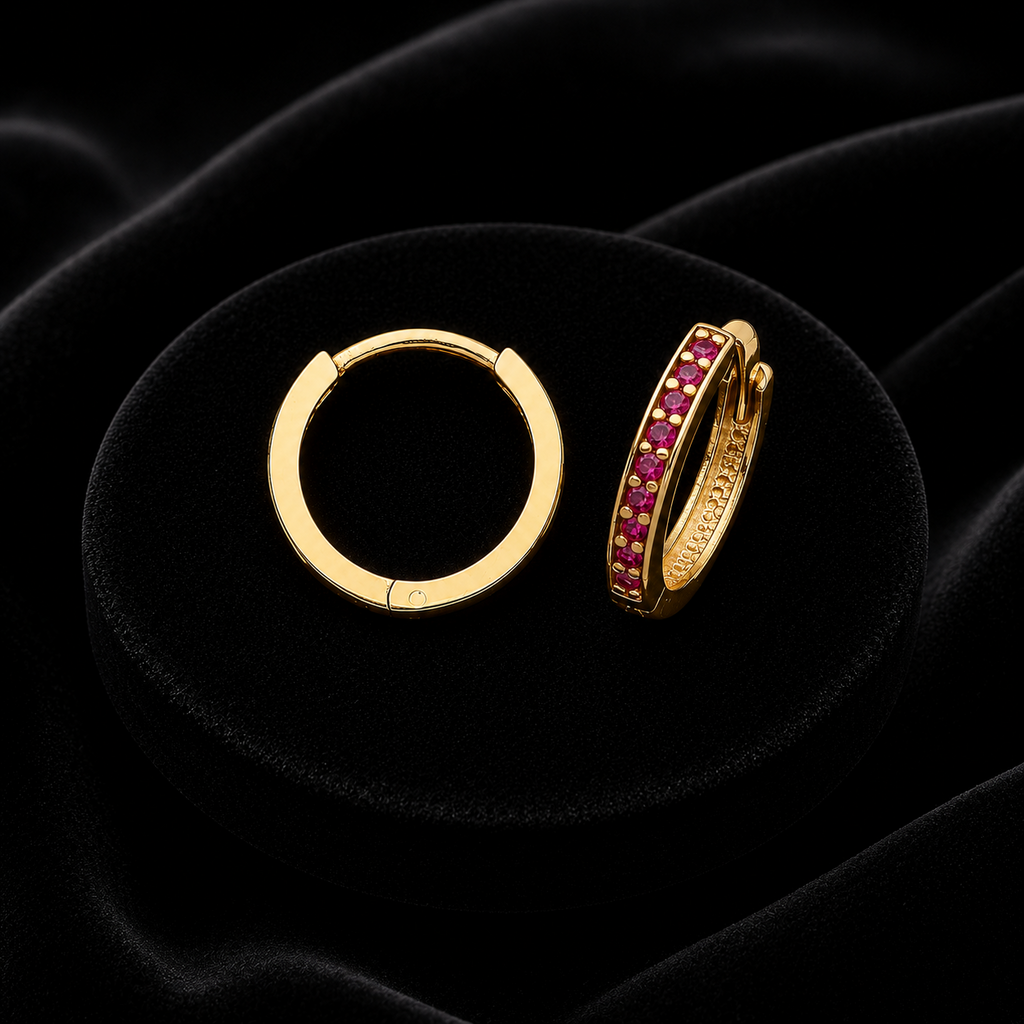 9ct Yellow Gold Ruby Hoop Earrings British Made 375 Hallmark Brand New Boxed
