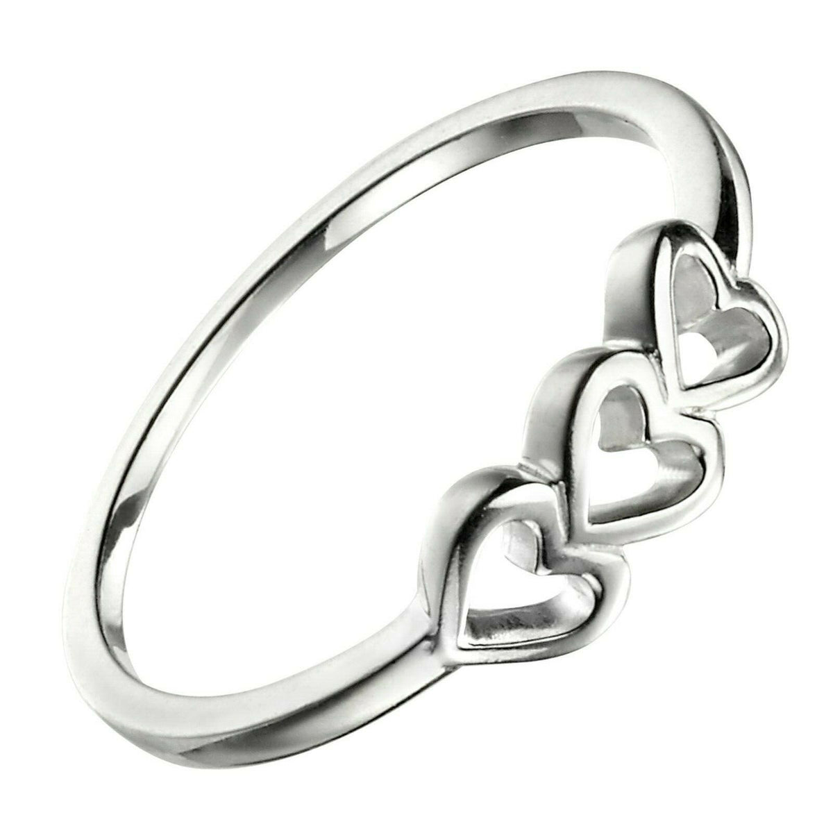 Sterling Silver Triple Heart Ring 925 Hallmarked Size K - S British Made